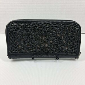 Smateria Black Recycled Crochet Netting Zip Around Continental Wallet Organizer